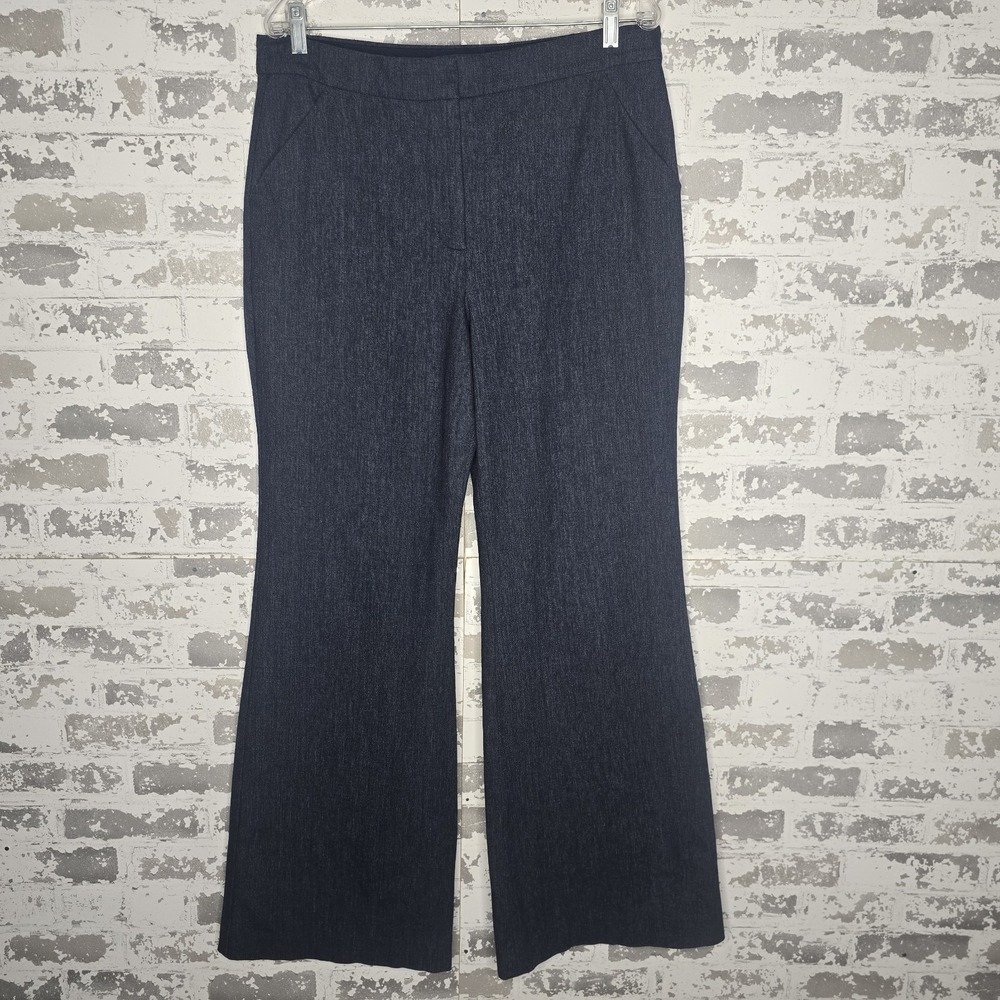 Express Pants Womens 12R Blue Editor Wide Flare Leg Trouser High Rise Flat Front